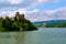 Digital illustration. Lake Czorsztyn and medieval castle in Niedzica, Poland