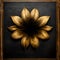 Digital illustration of a metallic golden 3d flower painting on a black background wooden frame