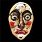 Digital illustration - The old mask. Wooden tribal style human face. Surprised emotion.
