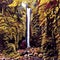 Digital illustration - The waterfall, autumn colors. Tall waterfall in autumn forest.