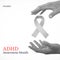 Digital image of cropped man hands and ribbon with adhd awareness month text on white background