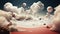 A digital image of a desert with clouds and balloons, AI