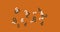 Digital image of grey and white changing numbers floating against orange background