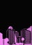 Digital image of hot pink buildings against a black background.