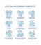 Digital inclusion turquoise concept icons set