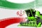 Digital industrial 3D illustration of green advanced rye combine harvester on Iran flag - agriculture equipment innovation concept