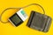 Digital instrument for measuring blood pressure on a yellow background
