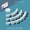 Digital lecture web conference wi-fi flat isometric vector 3d