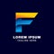 digital letter f logo template in gradients style. blue, yellow, and orange color