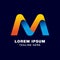 digital letter m logo template in gradients style. blue, yellow, and orange color