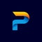 digital letter p logo template in gradients style. blue, yellow, and orange color