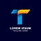 digital letter t logo template in gradients style. blue, yellow, and orange color