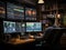 Digital marketer analyzes data on dualscreen workstation