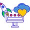 Digital marketing icon vector rocket launch on PC