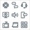 Digital marketing line icons. linear set. quality vector line set such as calculator, calendar, graphic tablet, chat, sound,