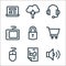 Digital marketing line icons. linear set. quality vector line set such as sound, statistics, mouse, shopping cart, lock, graphic