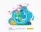 Digital marketing strategy concept with girl character sit on the globe. illustration web landing page template, banner,