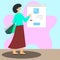 Digital marketplace woman is making purchases remotely, concept illustration image