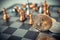 Digital money Concept. Bitcoin on chess board game of business ideas