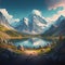 Digital Mountain Landscape with Lake and Mountain Generative AI