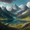 Digital Mountain Landscape with Lake and Mountain Generative AI