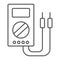 Digital multimeter thin line icon, tool and instrument, electric volmeter sign, vector graphics, a linear pattern