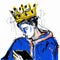 Digital Neo-expressionism: King Reading Book In Yellow And Blue