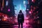 A Digital Neon Cyberpunk City, Futuristic City, Concept Representing Hidden Dangers of the Internet, Generative AI
