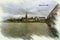 Digital oil cityscape of Maastricht and the Maas River in the Netherlands
