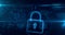 Digital padlock symbol in cyberspace