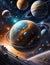 A digital painting art of a journey through spaces, planets, galaxies, wallart