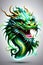 A digital painting of beautiful and charming dragon in chinese art, green aura, wise amd piercing gaze, t-shirf design