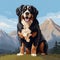Digital Painting Of Bernese Mountain Dog With Stunning Landscape
