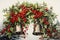 Digital painting of christmas bells with red berries, holly and mistletoe generative AI Generative AI