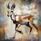Digital painting of a gazelle running in the wind with grunge background