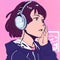 A digital painting of a Girl Lofi Anime girl illustration ,headphones, music Anime girl with big eyes