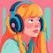 A digital painting of a Girl Lofi Anime girl illustration ,headphones, music Anime girl with big eyes