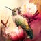 Digital painting of a hummingbird sitting on a protea flower