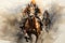 Digital painting of a jockey riding a galloping horse in action Generative AI Generative AI