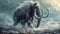 Digital painting of a large mammoth in the steppe with snow. Generative AI