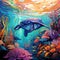 Digital painting of Manta Rays swimming amongst vibrant coral reefs