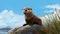 Digital Painting Of Otter Resting On Rock With Blue Sky