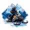 Digital Painting Of A Person Riding A Snowmobile In Mountainous Vistas