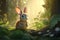 Digital painting of a rabbit in a serene forest