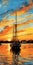 Digital Painting Of Sailing Boat In Sunset - Fauvist Style