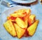 Digital painting style of a plate of baked potatoes with salt, pepper and rosemary