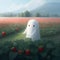 A digital painting of Walter the lonely ghost in a strawberry field Generative AI