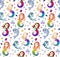 Digital pattern for children. Colorful mermaids illustration on the white background