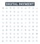 Digital payment vector line icons set. Digital, Payment, E-pay, Cashless, Online, Transfer, Mobile illustration outline