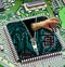 Digital pcb board circuit electrical unzip zipper zip fly hand ai artificial intelligence